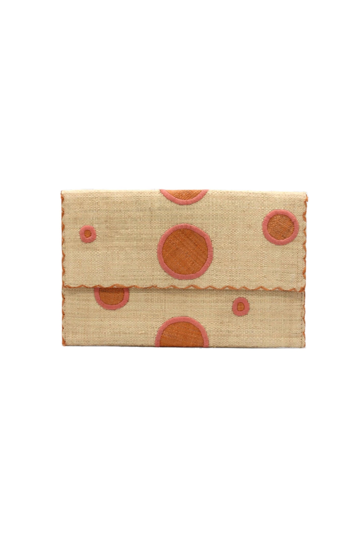 Capri Polka Dot Straw Envelope Clutch Purse: Tobacco