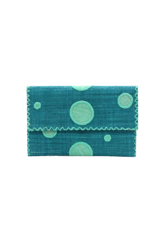 Capri Polka Dot Straw Envelope Clutch Purse: Turquoise
