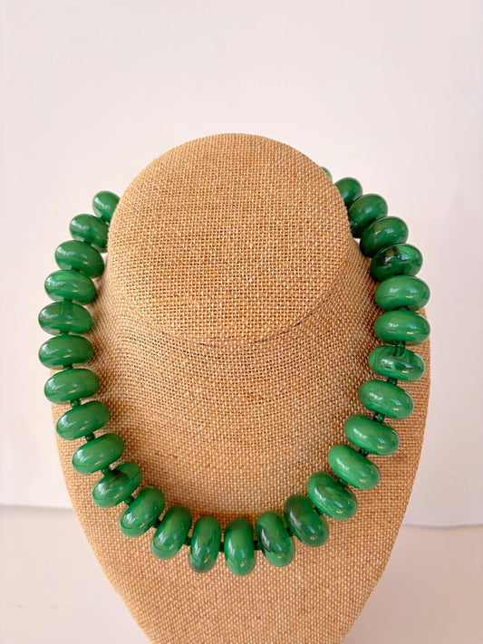 The Rory — Emerald Green Large Rondelle Beaded Necklace