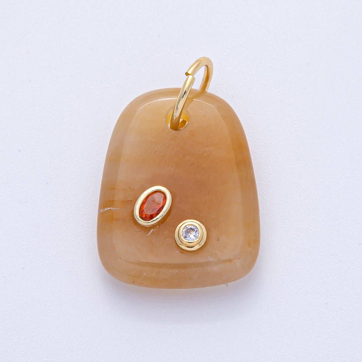 18K Gold Filled 29mm Multicolor CZ Embedded Natural Gemstone Rectangular Charm | AK055 - AK057: Citrine