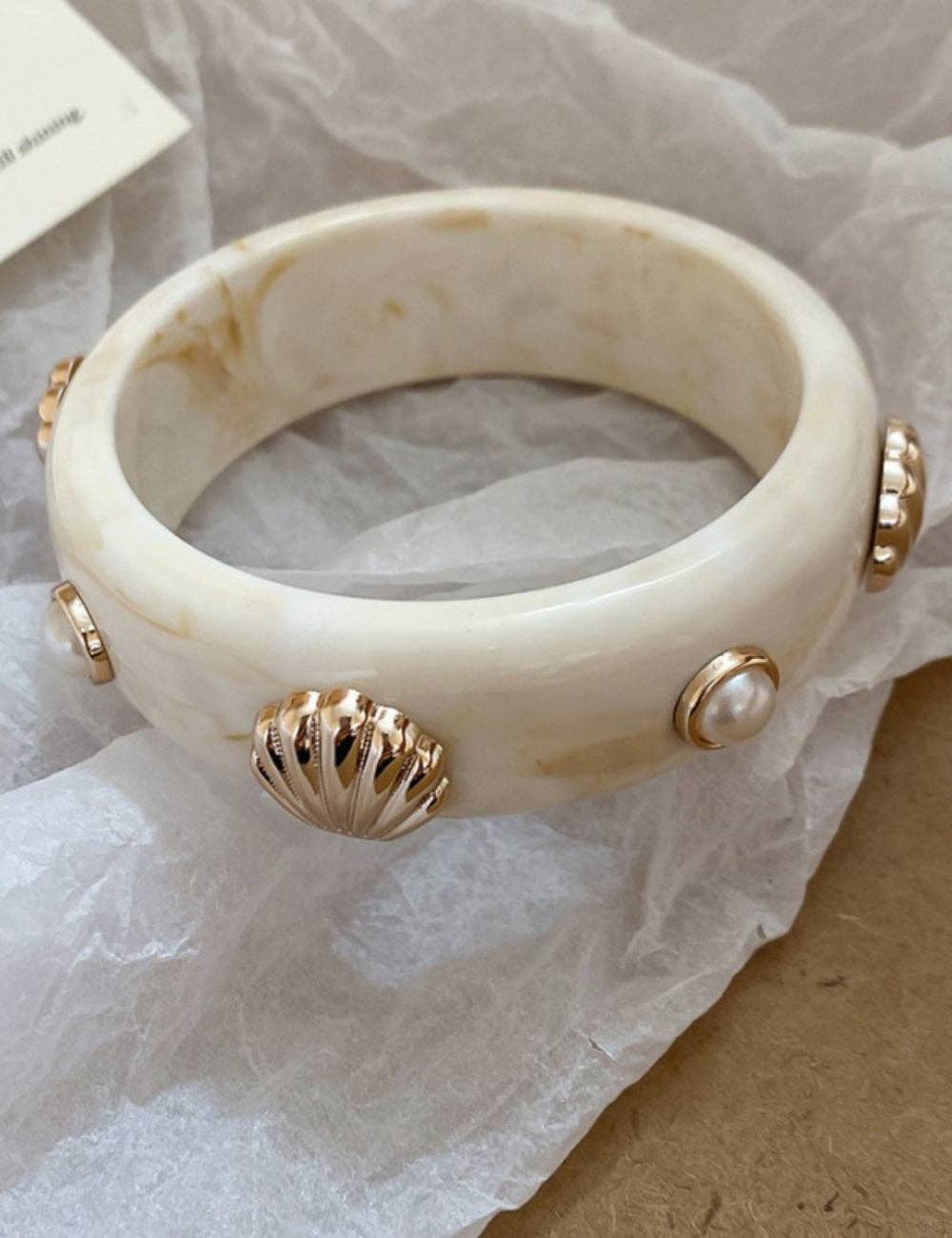 Stylish Shell Pearl Resin Bangle Bracelets