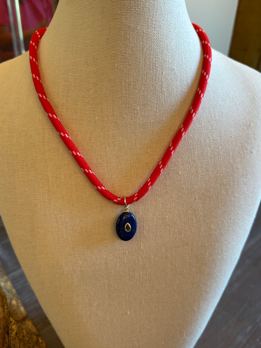 Red Rope with Navy Charm