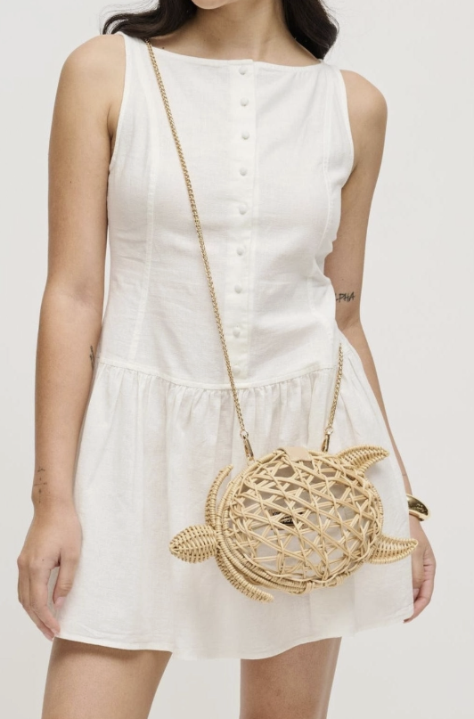 Turtle Crossbody Bag with Gold Chain